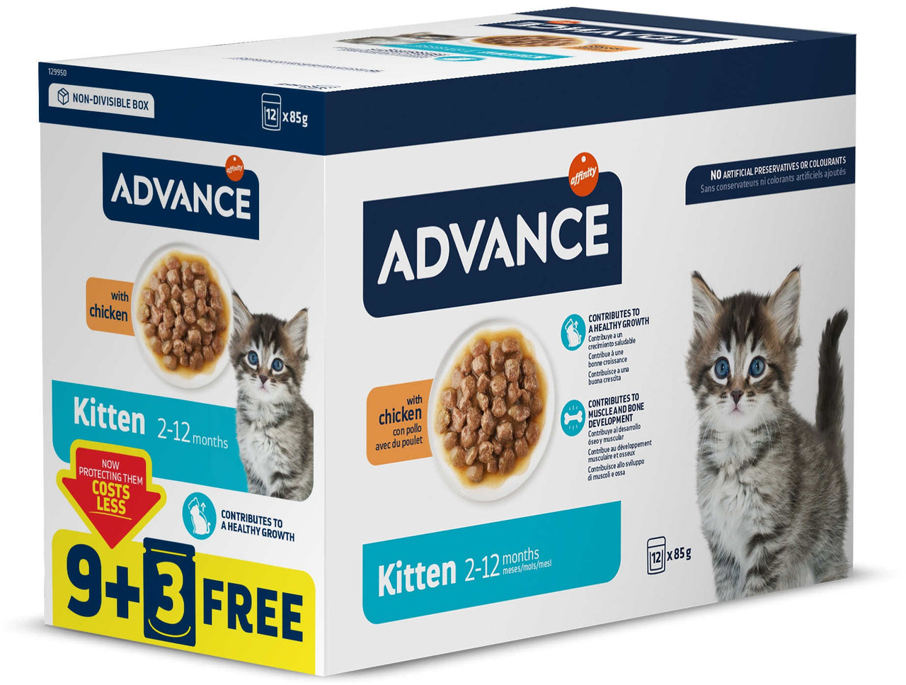 ADVANCE Plic MULTIPACK pentru pisicute, cu Pui 12x85g 9+3 GRATIS