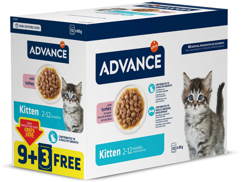 ADVANCE Plic MULTIPACK pentru pisicute, Curcan 12x85g 9+3 GRATIS