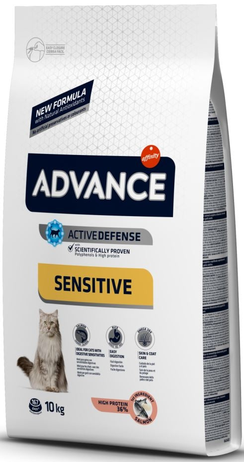 ADVANCE Sensitive Somon şi orez, Hr. pentru pisici adulte sensibile 10kg