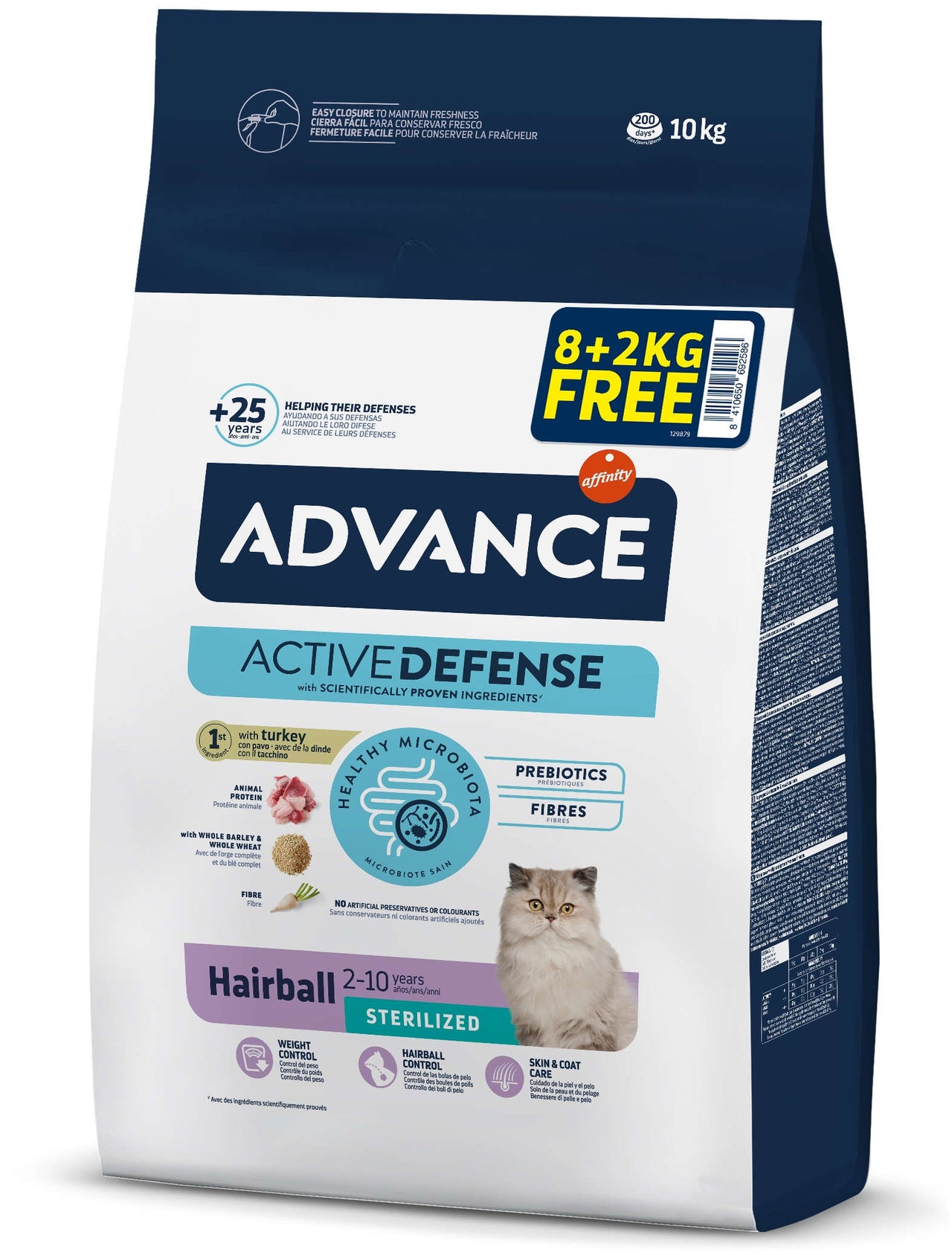 ADVANCE Sterilized Hairball - Hrana pentru pisici, Curcan 8kg + 2kg GRATIS