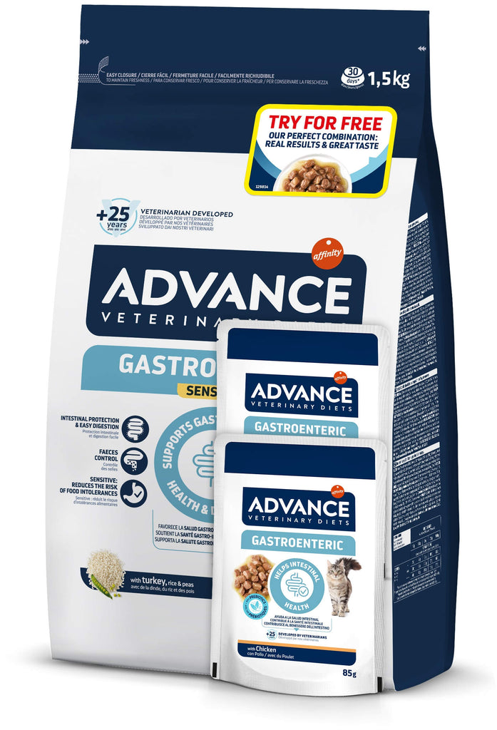 ADVANCE VD Gastroenteric pt pisici cu probl.gastrointestinale, 1,5kg + 2 Plic GR