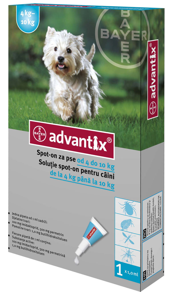 ADVANTIX 100 Monopipeta impotriva puricilor si capuselor pt caini 4-10kg, 1ml