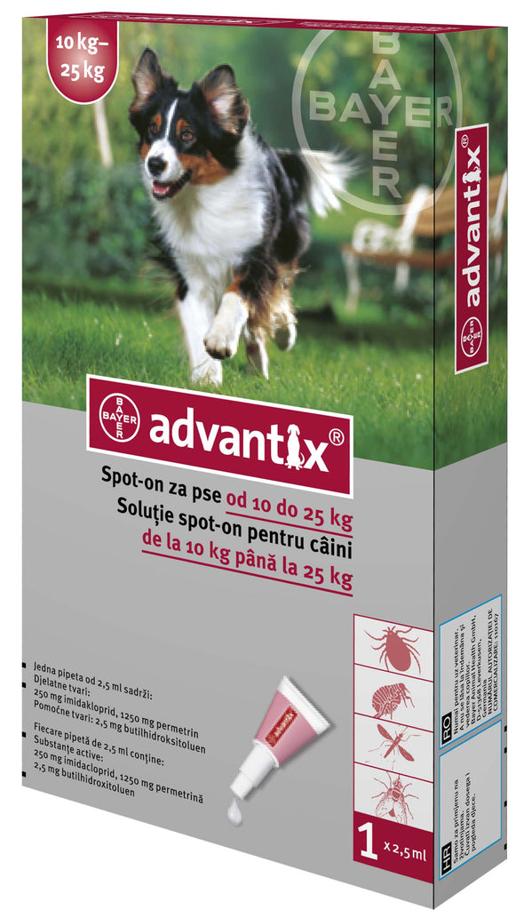 ADVANTIX 250 Monopipeta impotriva puricilor si capuselor pt caini 10-25kg, 2,5ml