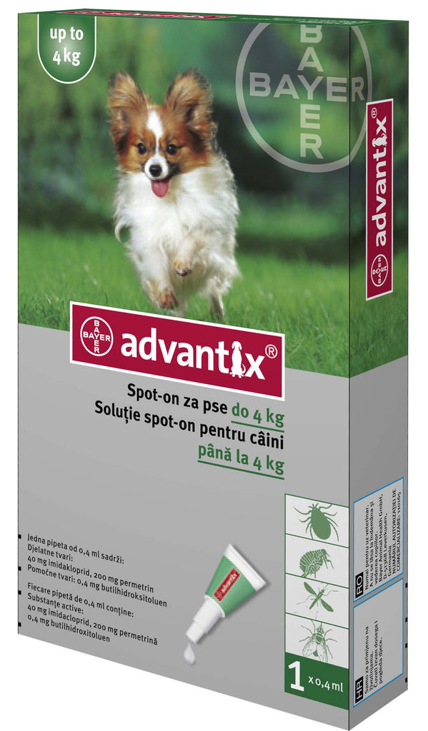 ADVANTIX 40 Monopipeta impotriva puricilor si capuselor pt caini 0-4kg, 0,4ml