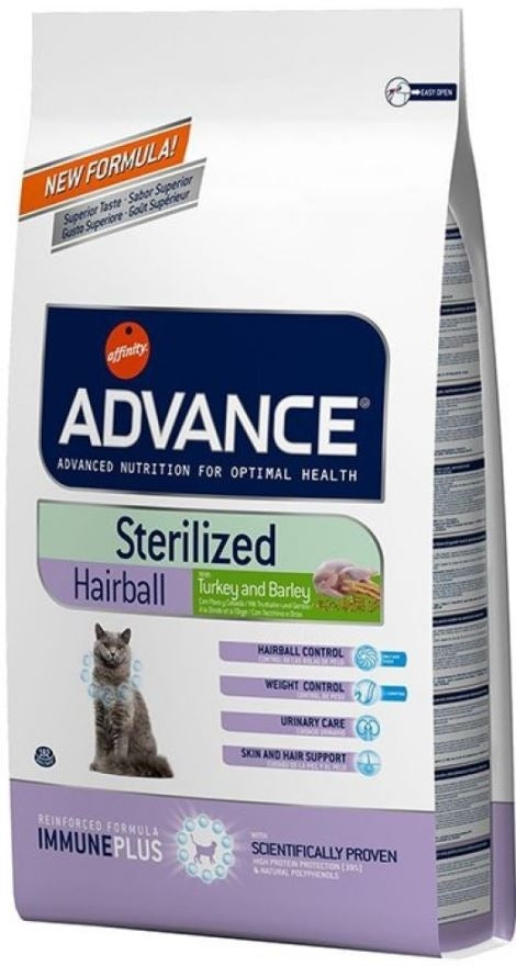 AFFINITY ADVANCE Sterilized Hairball - Hrana pentru pisici, Curcan si orz, 1,5kg