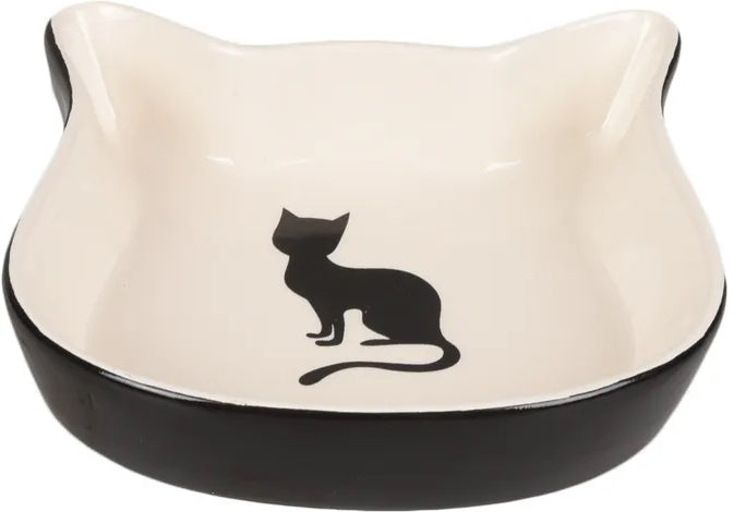FLAMINGO Bol pentru pisici, NALA din ceramică, Negru/Alb, 220ml, 12,5cm - Maxi-Pet.ro