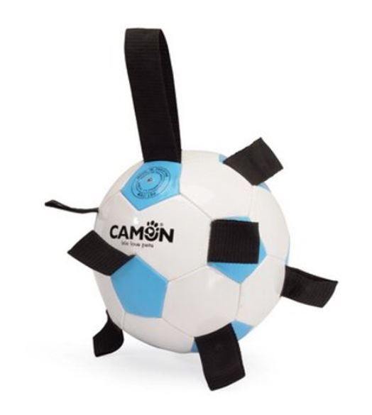 CAMON Jucarie pt caini Minge fotbal, imitaţie de piele, alb/albas deschis 21cm