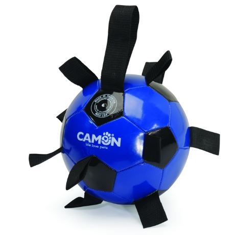 CAMON Jucarie pentru caini Minge fotbal, imitatie de piele, negru/albastru 21cm