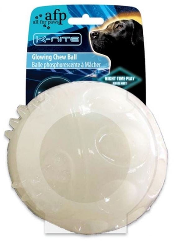 ALL FOR PAWS K-NITE Jucarie pentru caini Minge fosforescenta, Alb, 6.5x6.5x6.5cm