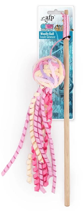 ALL FOR PAWS Knotty Habit Bagheta jucarie pentru pisici, Minge cu panglici, Roz