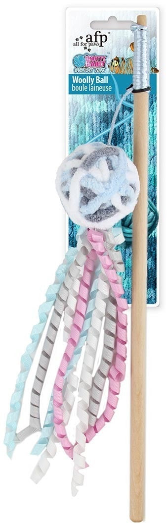 ALL FOR PAWS Knotty Habit Bagheta jucarie pt pisici, Minge cu panglici, Albastru