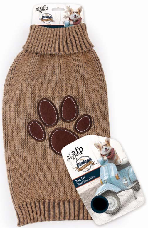 ALL FOR PAWS VINTAGE Pulover pentru caini, model labuta, Maro, S, 25,4 cm