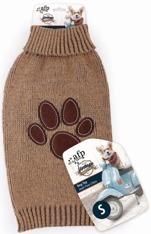 ALL FOR PAWS VINTAGE Pulover pentru caini, model labuta, Maro, XS, 20,3 cm