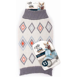 ALL FOR PAWS VINTAGE Pulover pentru caini, model romburi, Gri, XS, 20,3 cm