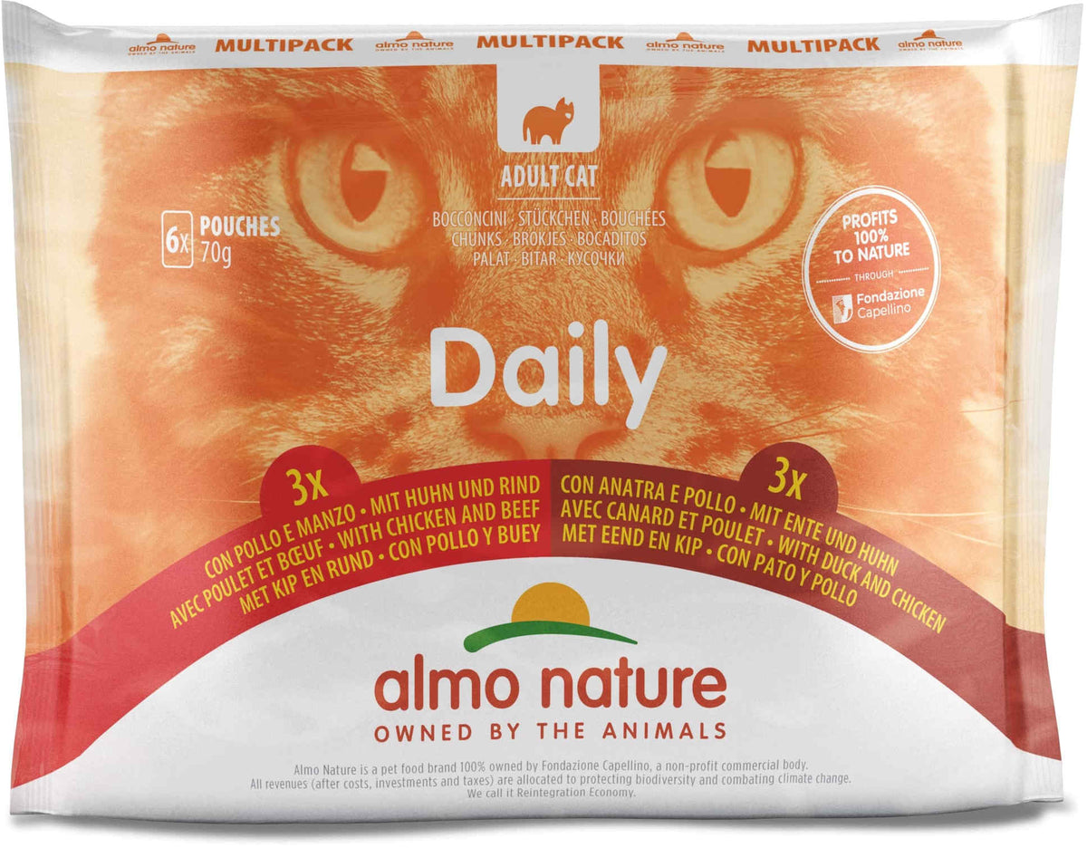 ALMO NATURE DAILY Pachet plicuri pisici, pui cu vita si pui cu rata 6x70g