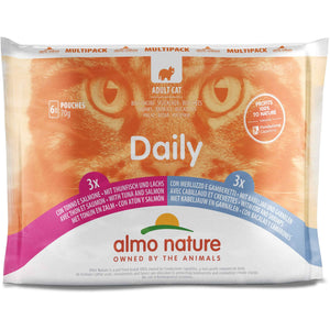 ALMO NATURE DAILY Pachet plicuri pisici cu ton si somon, cu cod si creveti 6x70g