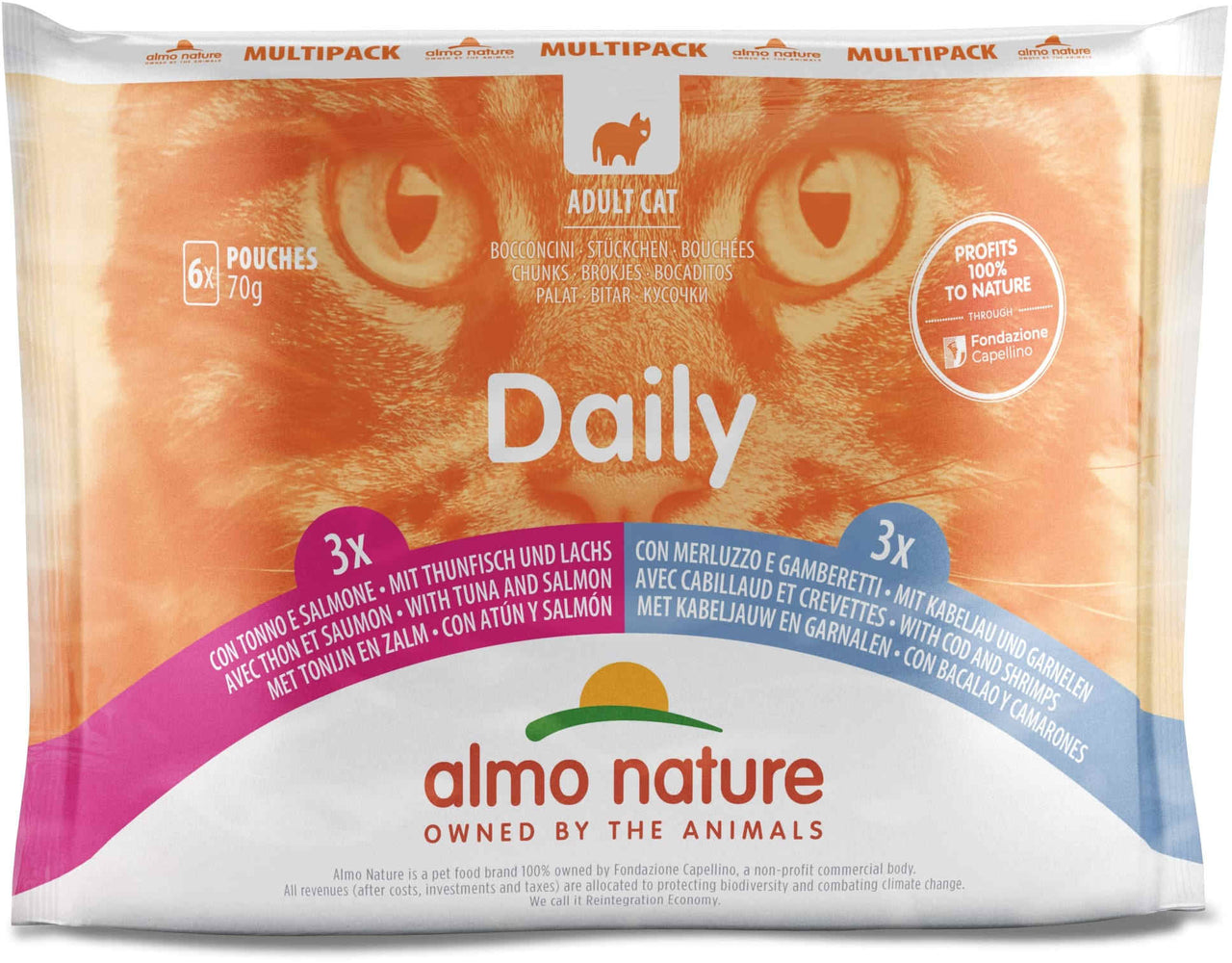 ALMO NATURE DAILY Pachet plicuri pisici cu ton si somon, cu cod si creveti 6x70g