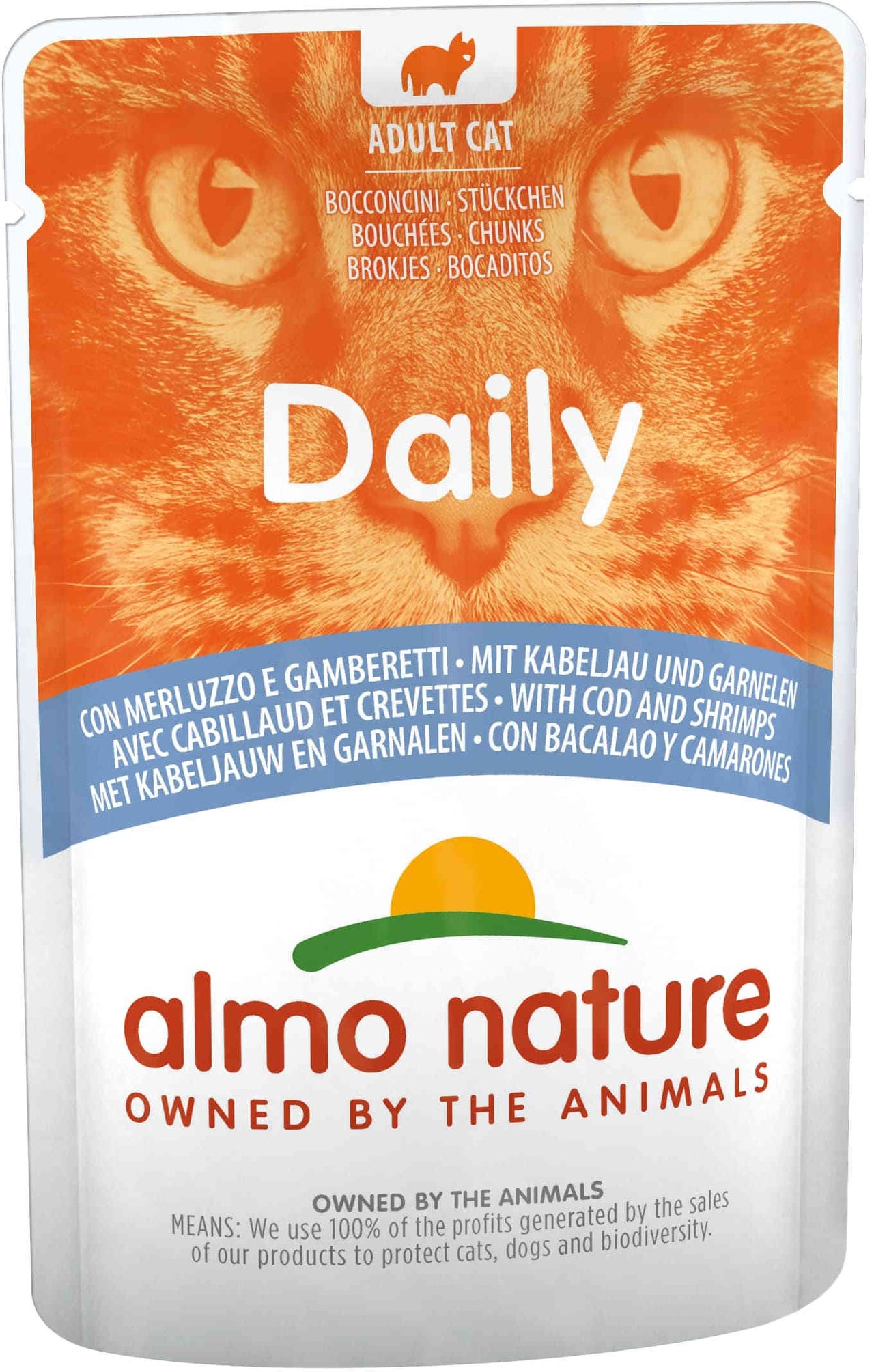 ALMO NATURE DAILY Plic pentru pisici, cu cod si creveti 70g