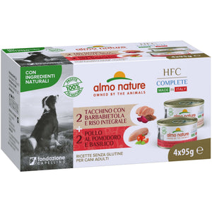 ALMO NATURE HFC Complet Pachet Conserva pentru caini, cu pui si curcan 4 x 95g