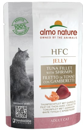 ALMO NATURE HFC Jelly Plic pentru pisici, cu file de ton si creveti 55g