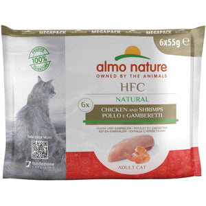 ALMO NATURE HFC Natural Pachet plicuri pisici, cu file de pui si creveti 6 x 55g