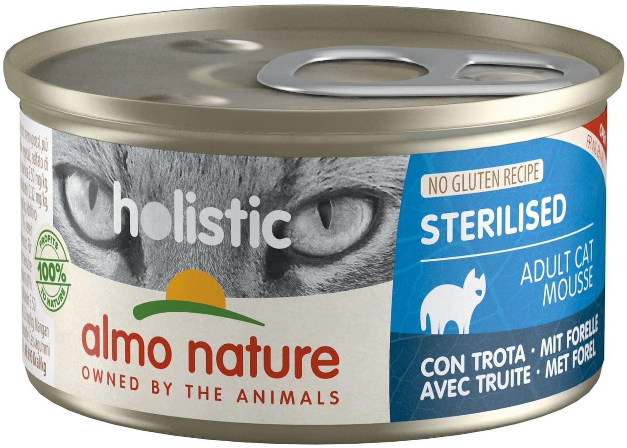 ALMO NATURE HOLISTIC Conserva pentru pisici sterilizate, cu pastrav 85g