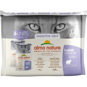 ALMO NATURE HOLISTIC Pachet plicuri pisici Digestive Help, peste, pasare 6x70g