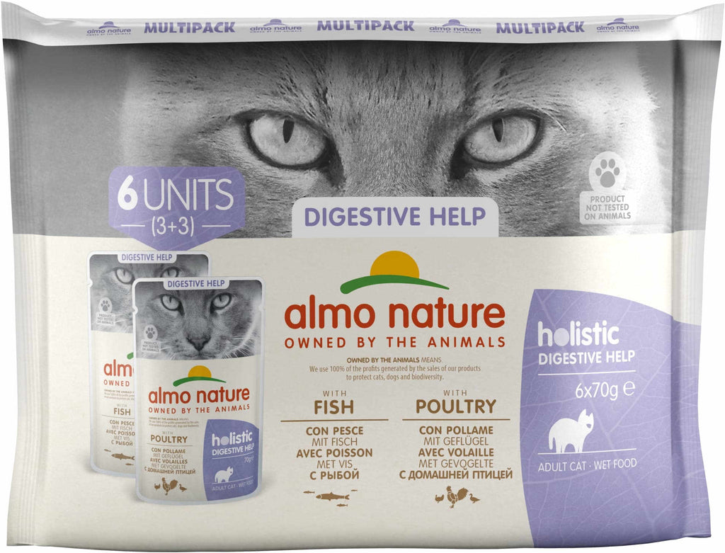 ALMO NATURE HOLISTIC Pachet plicuri pisici Digestive Help, peste, pasare 6x70g