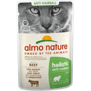 ALMO NATURE HOLISTIC Plic pentru pisici anti-Hairball, cu vita 70g