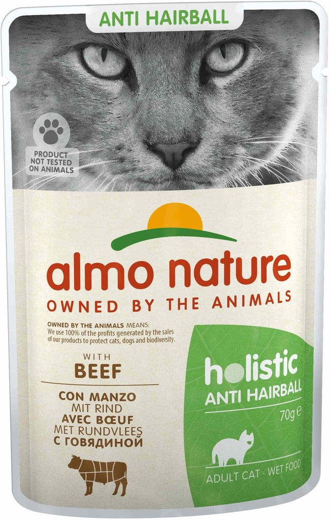 ALMO NATURE HOLISTIC Plic pentru pisici anti-Hairball, cu vita 70g