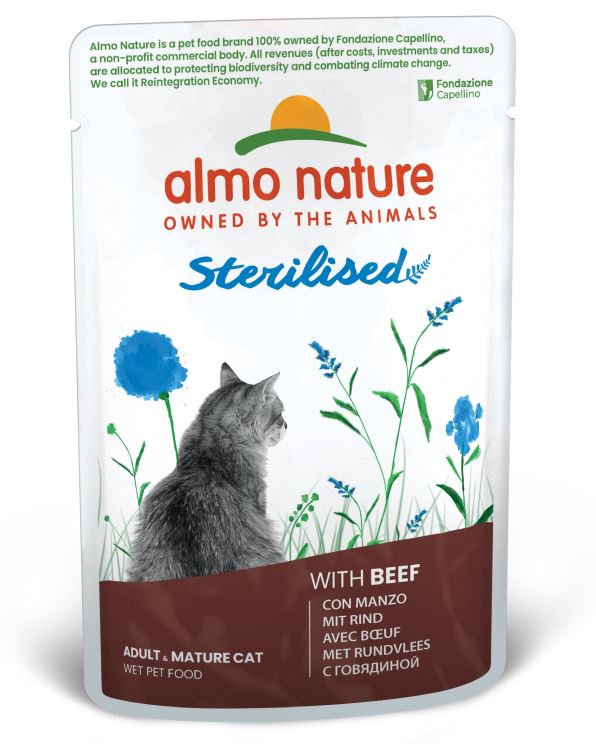 ALMO NATURE HOLISTIC Plic pentru pisici sterilizate, cu vita 70g