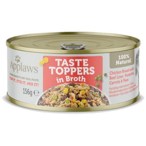 APPLAWS Toppers Conserva caini, cu Pui, Ficat de Vita si Vegetale in Supa 156g