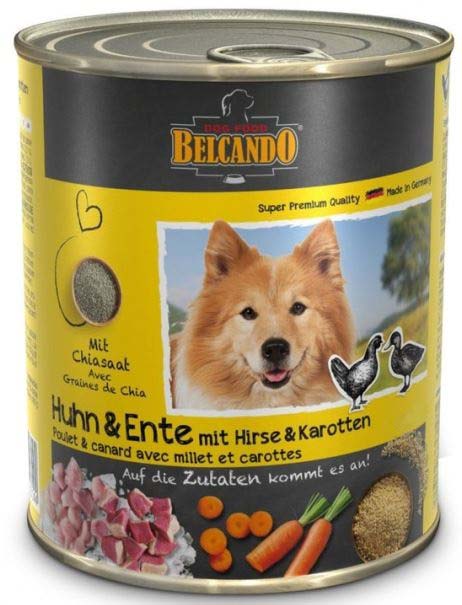 BELCANDO Conserva pt caini, cu Pui, Rata, Mei, Morcovi 800g