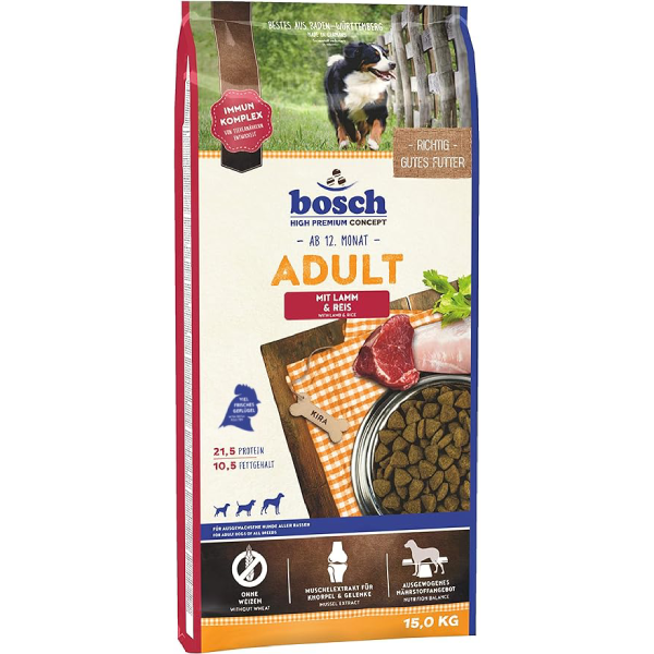 Hrana uscata pentru caini Bosch Adult cu miel si orez 15 kg - Animax