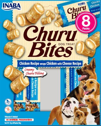 INABA CHURU Bites Recompensă pt. câini,Pernuţe Pui/Brânză,Pachet 8 plicuri x 12g - Maxi-Pet.ro