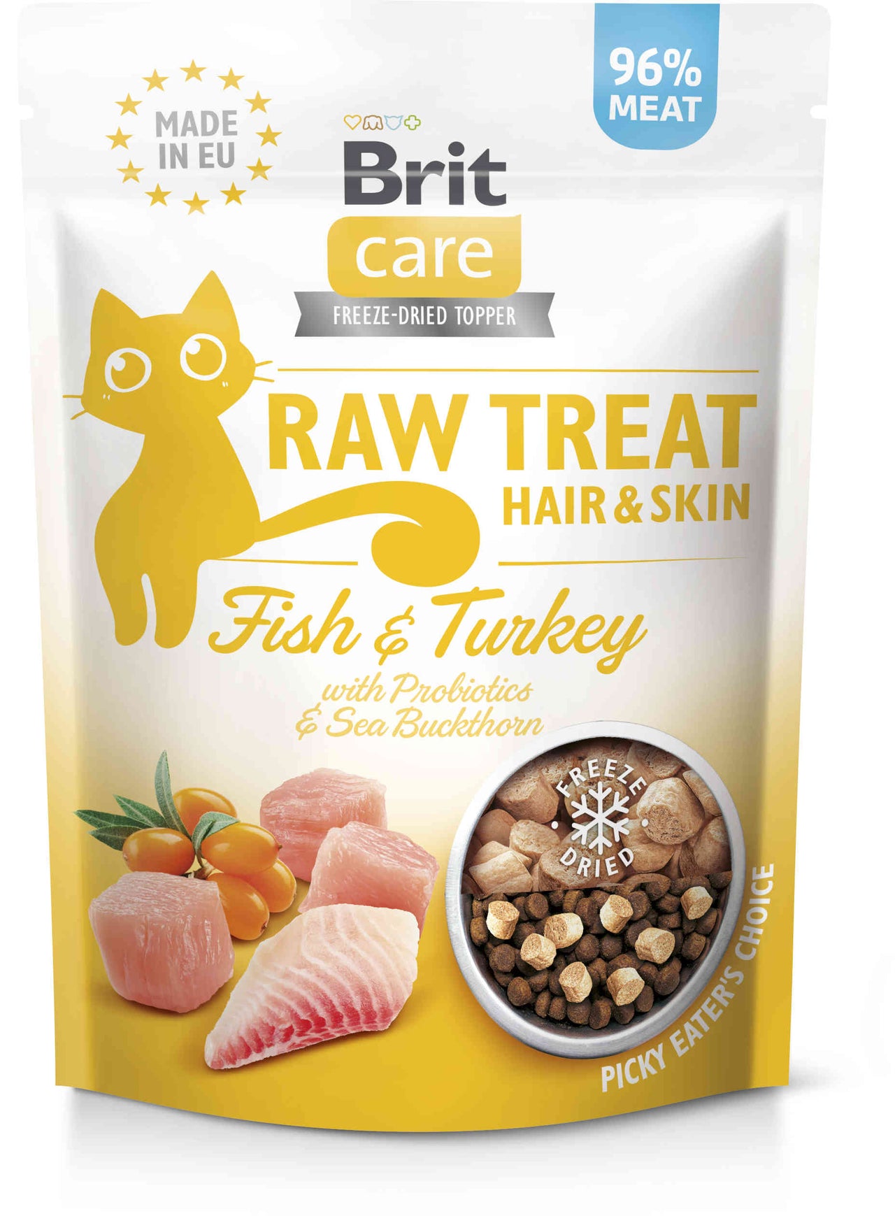 BRIT CARE Hair&Skin recompensa pentru pisici, liofilizata, Peste si Curcan 40g
