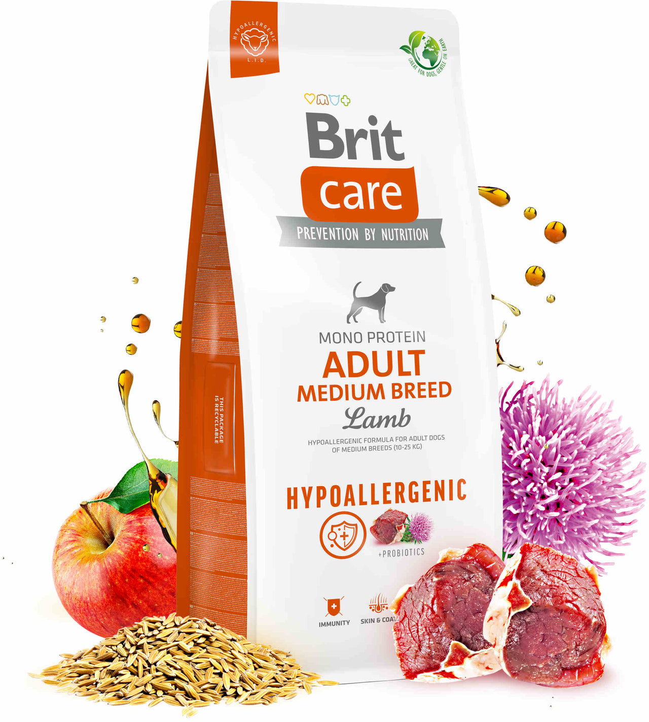 BRIT CARE Hypoallergenic Adult Medium Breed, cu Miel si Orez