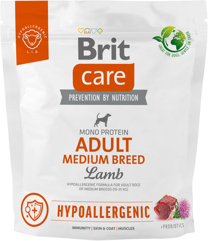 BRIT CARE Hypoallergenic Adult Medium Breed, cu Miel si Orez 1kg