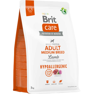 BRIT CARE Hypoallergenic Adult Medium Breed, cu Miel si Orez 3kg