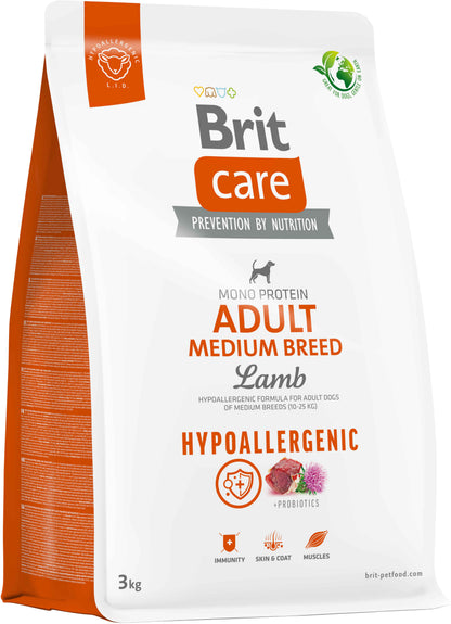 BRIT CARE Hypoallergenic Adult Medium Breed, cu Miel si Orez 3kg
