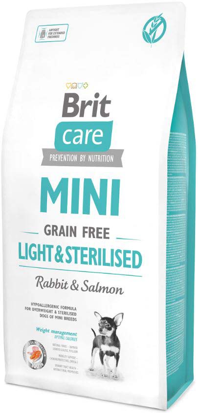 BRIT CARE Mini Grain Free Light& Sterilised Iepure si Somon
