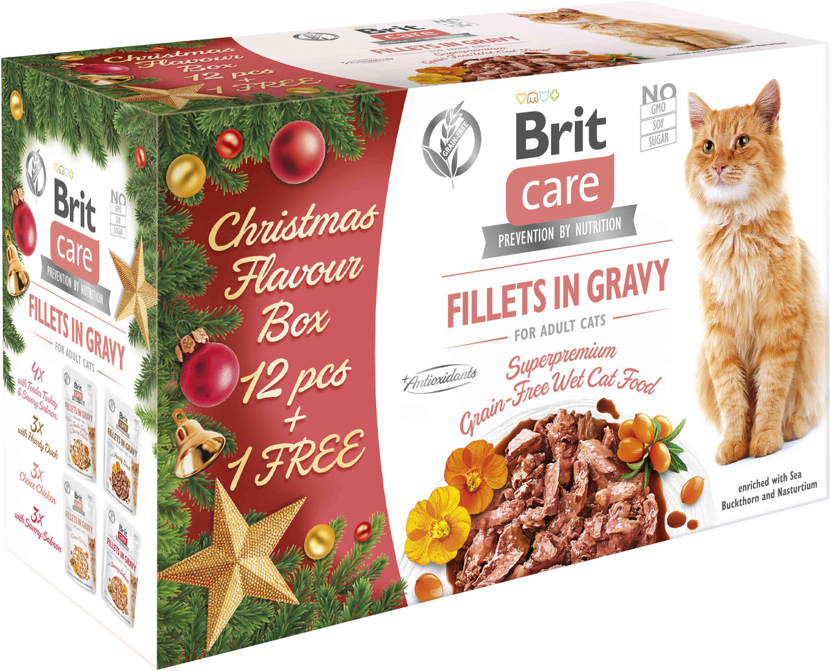 BRIT CARE Pachet plicuri pentru pisici 12+1 GRATIS, editie Craciun 13x85g
