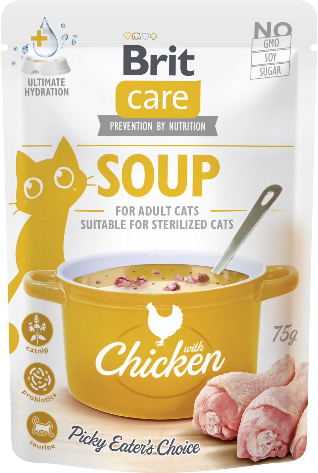 BRIT CARE Plic hrana umeda pentru pisici, Supa cu Pui 75g 