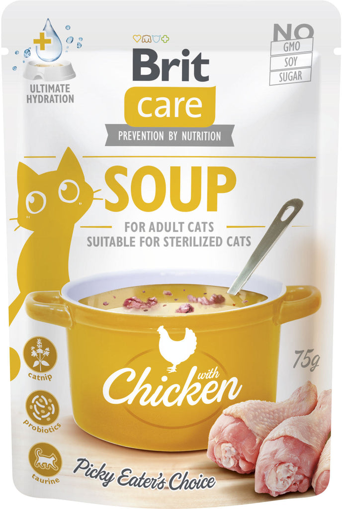 BRIT CARE Plic hrana umeda pentru pisici, Supa cu Pui 75g 