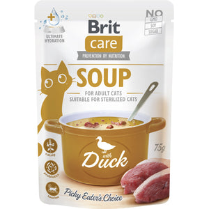 BRIT CARE Plic hrana umeda pentru pisici, Supa cu Rata 75g 