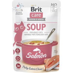 BRIT CARE Plic hrana umeda pentru pisici, Supa cu Somon 75g 