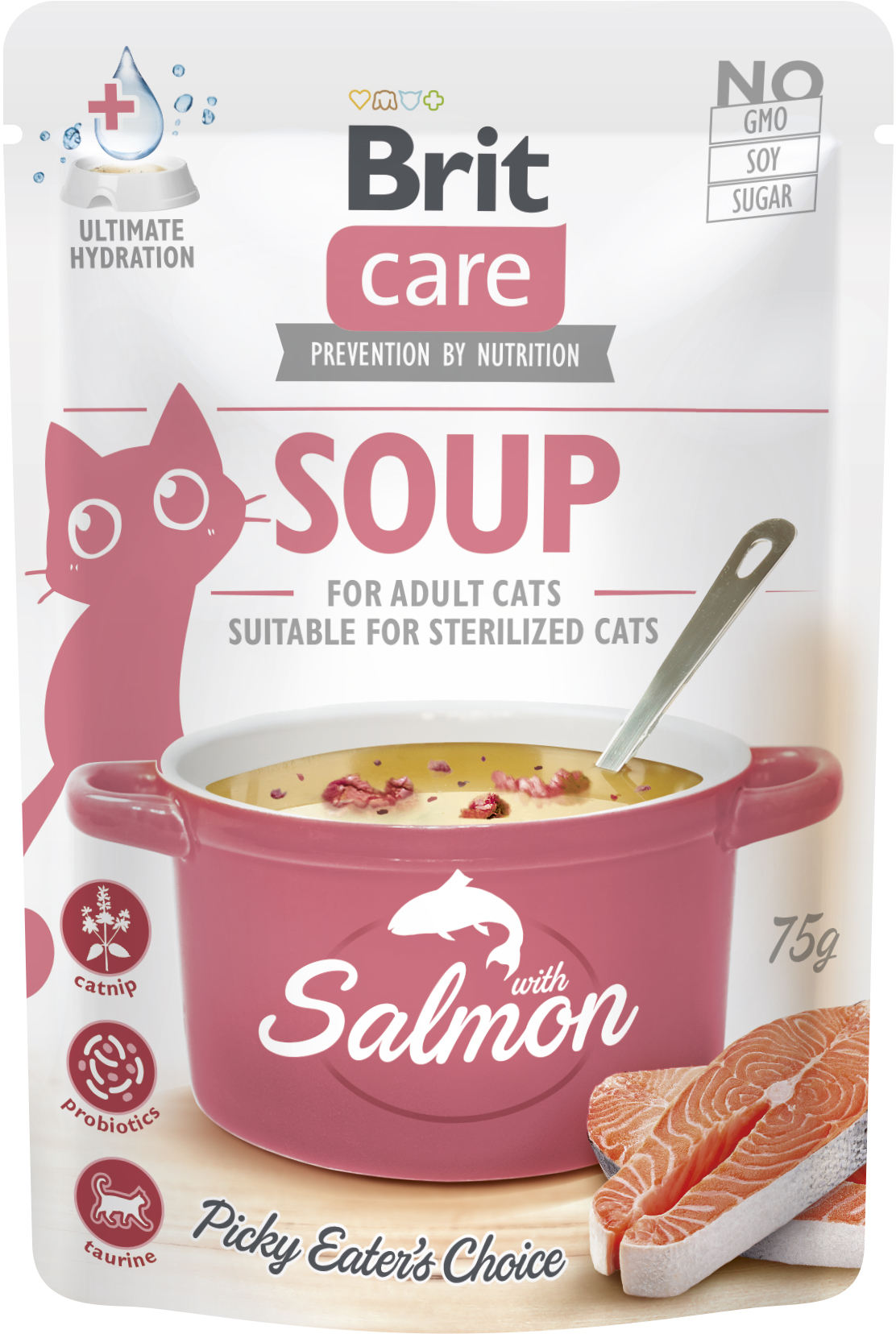 BRIT CARE Plic hrana umeda pentru pisici, Supa cu Somon 75g 