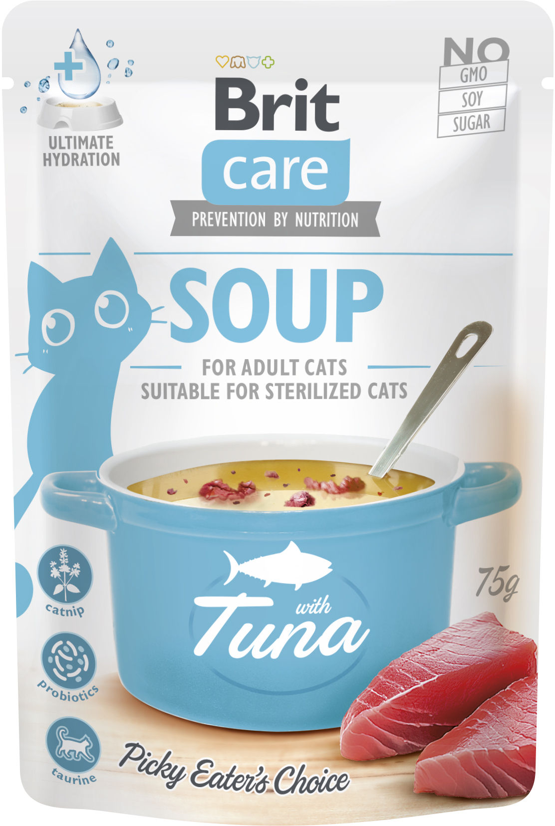 BRIT CARE Plic hrana umeda pentru pisici, Supa cu Ton 75g 