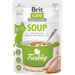 BRIT CARE Plic hrana umeda pentru pisici, Supa Curcan 75g 