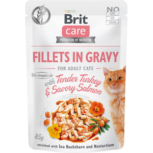 BRIT CARE Plic pentru pisici, File de curcan si somon in sos 85g